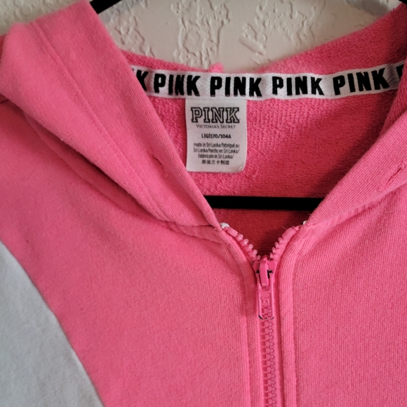 PINK Victoria's Secret Pink & White Zipper Hoodie, L - Picture 3 of 4